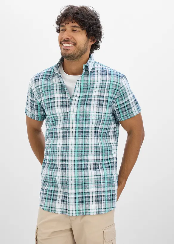 Camicia a maniche corte in seersucker di puro cotone, bonprix