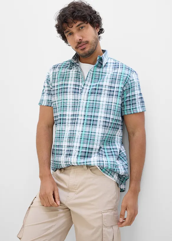 Camicia a maniche corte in seersucker di puro cotone, bonprix