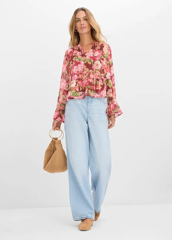 Blusa di chiffon con volant, bonprix