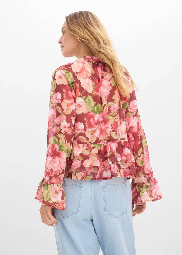 Blusa di chiffon con volant, bonprix
