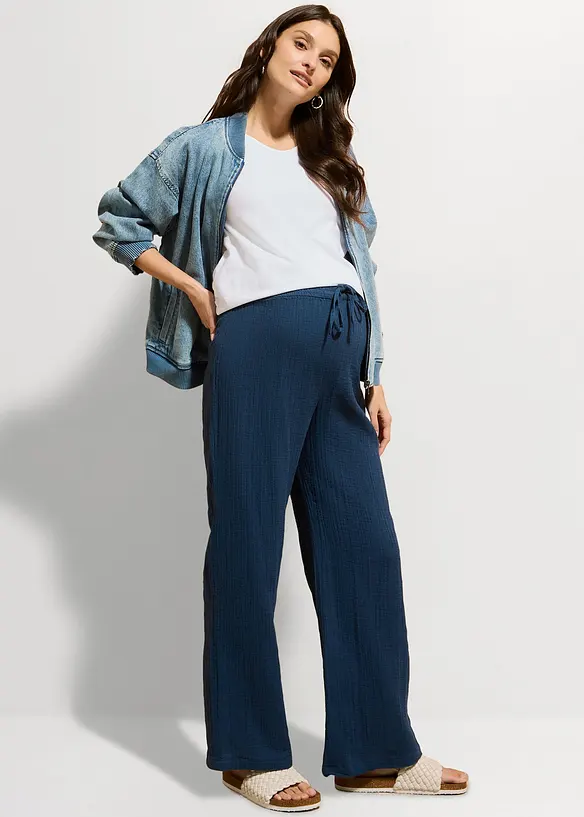 Pantaloni pr&eacute;maman comodi in mussola di puro cotone con vita elasticizzata, bonprix