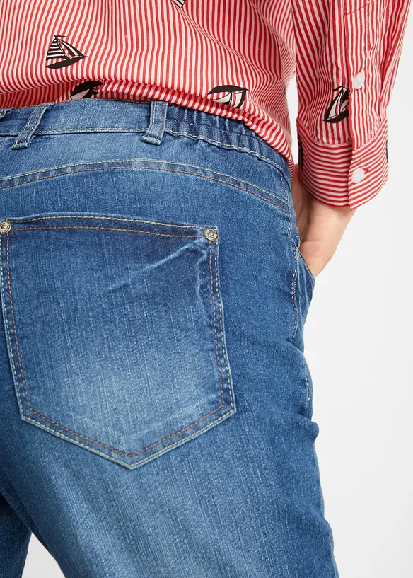 Bermuda in jeans elasticizzati con fondo arrotolato, bonprix
