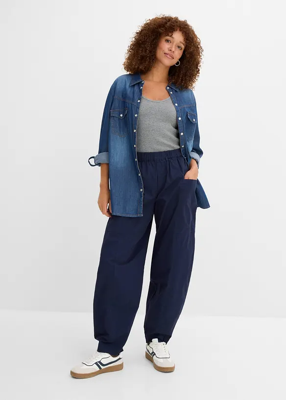 Pantaloni a palloncino in misto cotone elasticizzato, bonprix