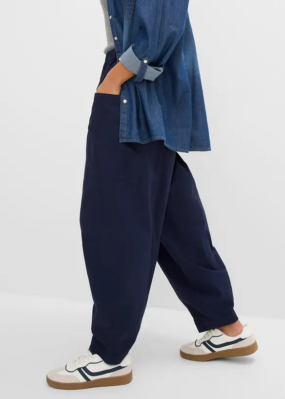 Pantaloni a palloncino in misto cotone elasticizzato, bonprix