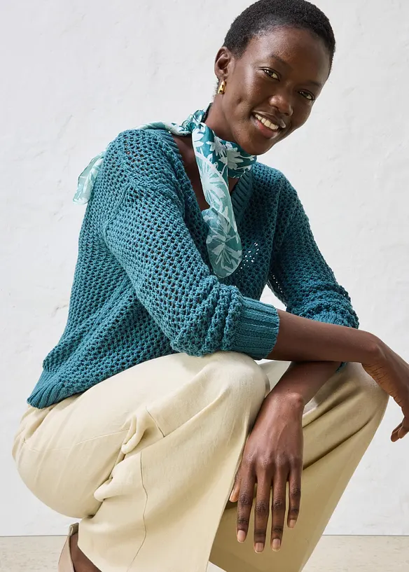 Maglione traforato in misto lino leggero, bonprix
