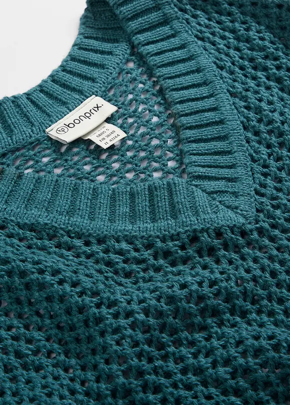 Maglione traforato in misto lino leggero, bonprix