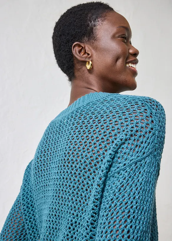 Maglione traforato in misto lino leggero, bonprix