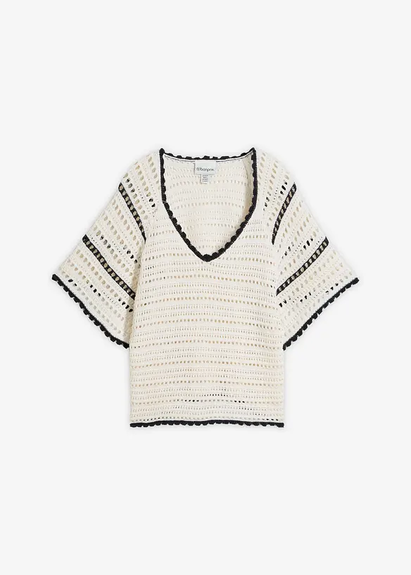 Maglione traforato in misto lino, bonprix