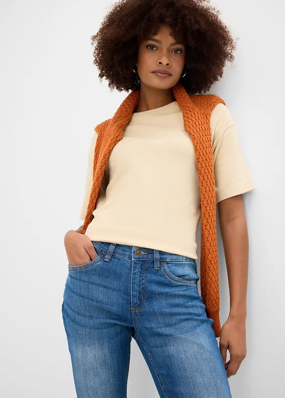 Jeans capri slim, vita media, bonprix
