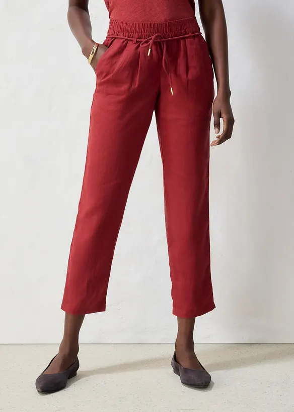 Pantaloni in puro lino con elastico in vita, bonprix