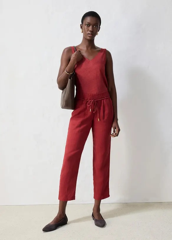 Pantaloni in puro lino con elastico in vita, bonprix