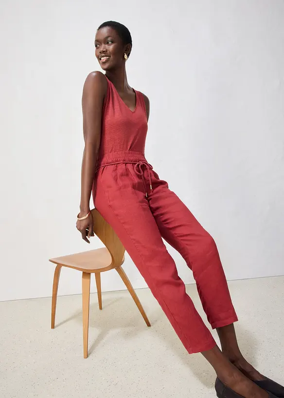 Pantaloni in puro lino con elastico in vita, bonprix
