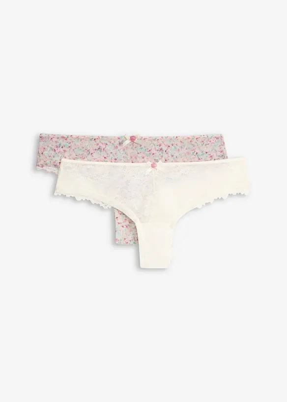 Brasiliana con pizzo a fantasia floreale in confezione da 2, bonprix