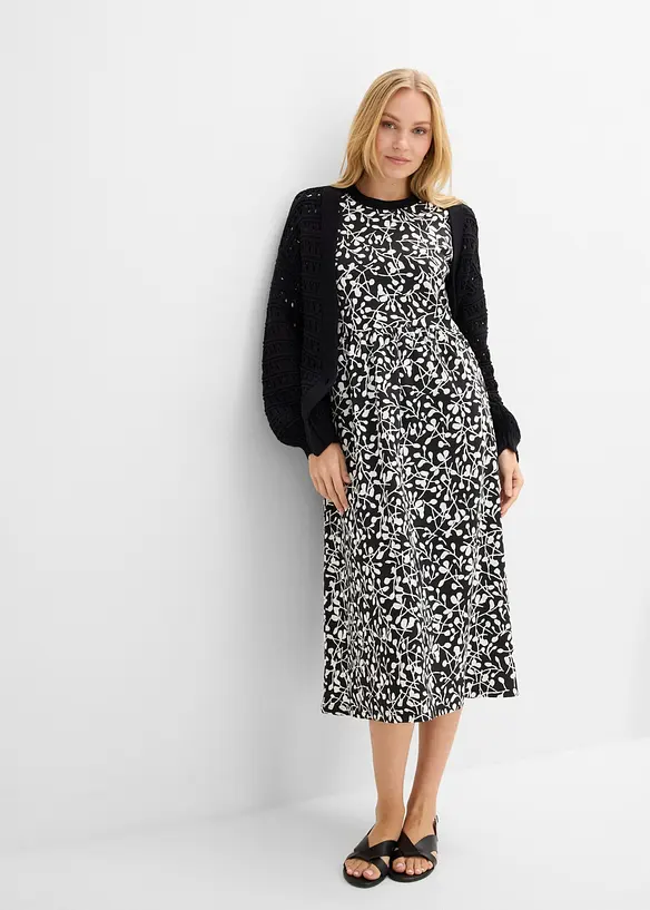 Abito di jersey svasato in cotone pesante, bonprix