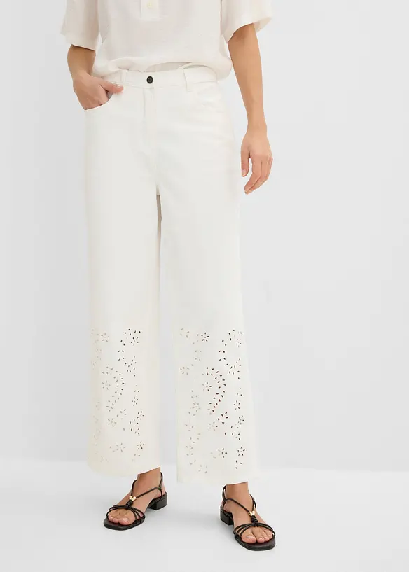 Pantaloni in twill con pizzo sangallo, bonprix