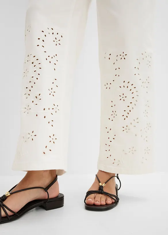 Pantaloni in twill con pizzo sangallo, bonprix