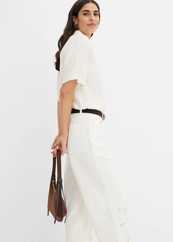 Pantaloni in twill con pizzo sangallo, bonprix