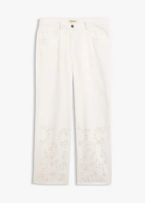 Pantaloni in twill con pizzo sangallo, bonprix