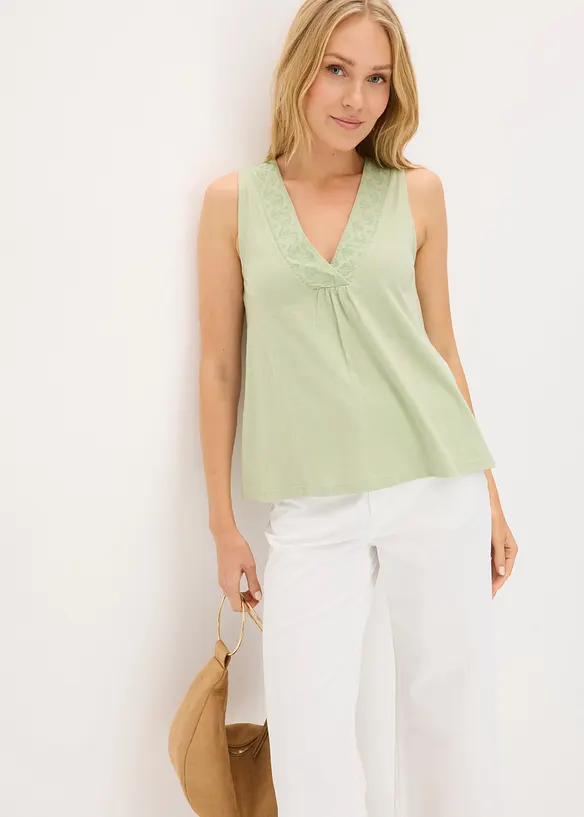 Top in puro cotone con ricamo, bonprix