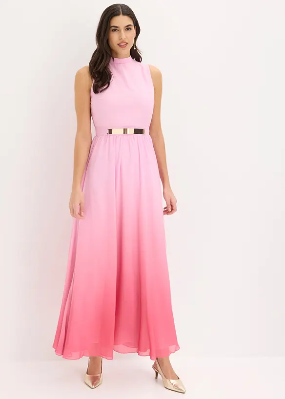 Abito di chiffon con colletto e accessorio in vita, bonprix