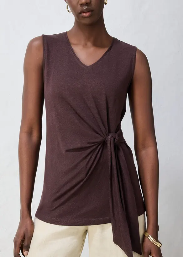 Maglia effetto incrociato in puro lino, bonprix