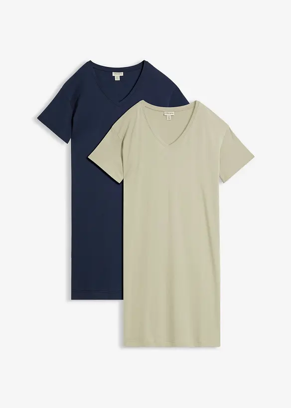 Abito t-shirt oversize con scollatura a V (pacco da 2), bonprix