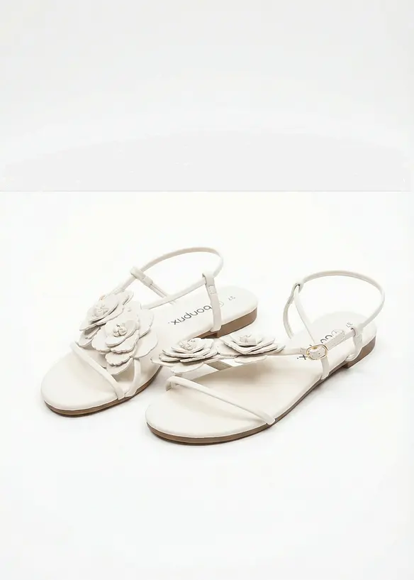 Sandali con fascette e fiori, bonprix