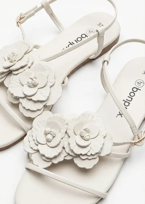 Sandali con fascette e fiori, bonprix