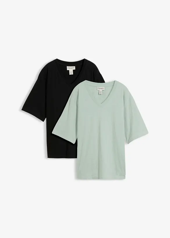 T-shirt boxy in filato fiammato di puro cotone biologico (pacco da 2), bonprix