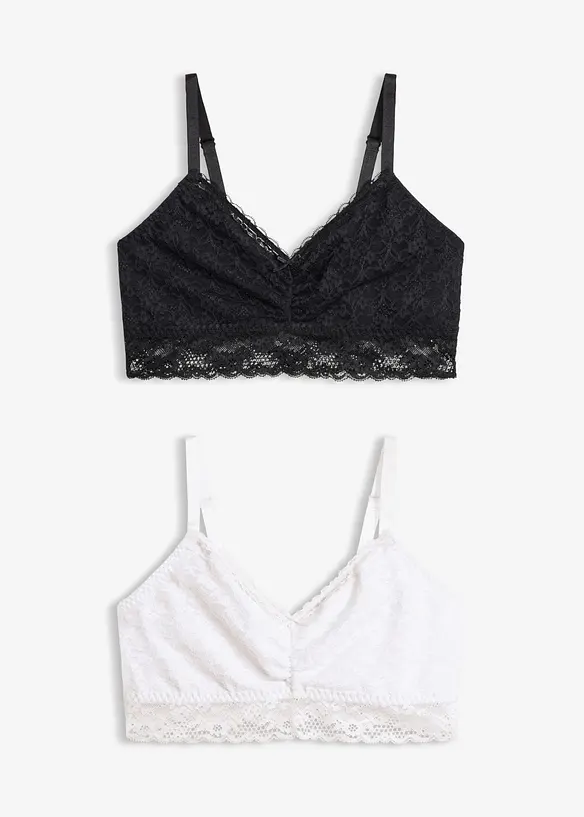 Reggiseno bustier con pizzo morbido (pacco da 2), bonprix