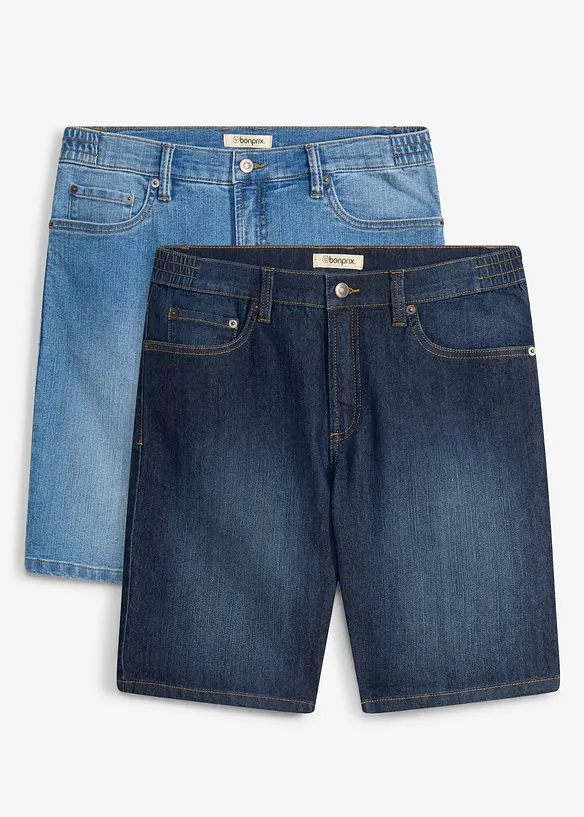 Bermuda in jeans leggeri con elastico in vita, regular fit (pacco da 2), bonprix