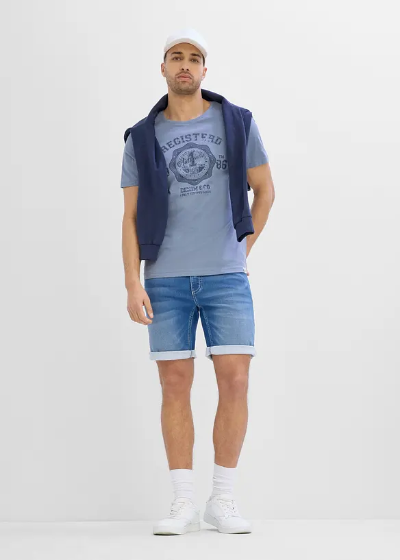 Bermuda di jeans in felpa con elastico in vita, regular fit, bonprix