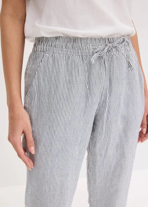 Pantaloni in misto lino con elastico in vita, bonprix