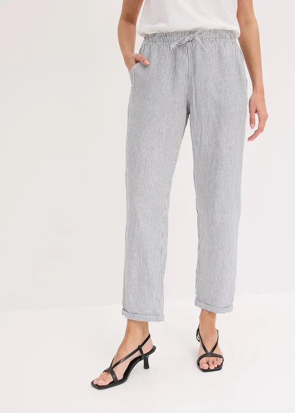Pantaloni in misto lino con elastico in vita, bonprix