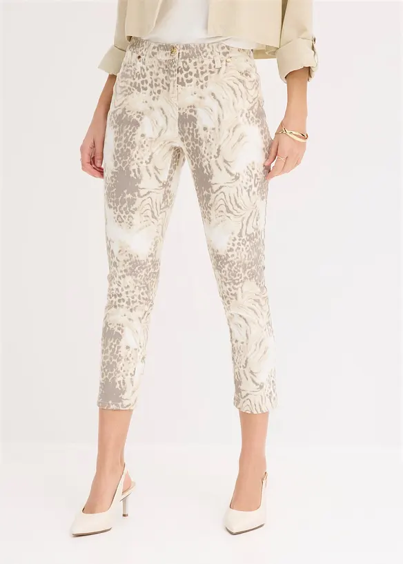Pantaloni cropped elasticizzati a fantasia, bonprix
