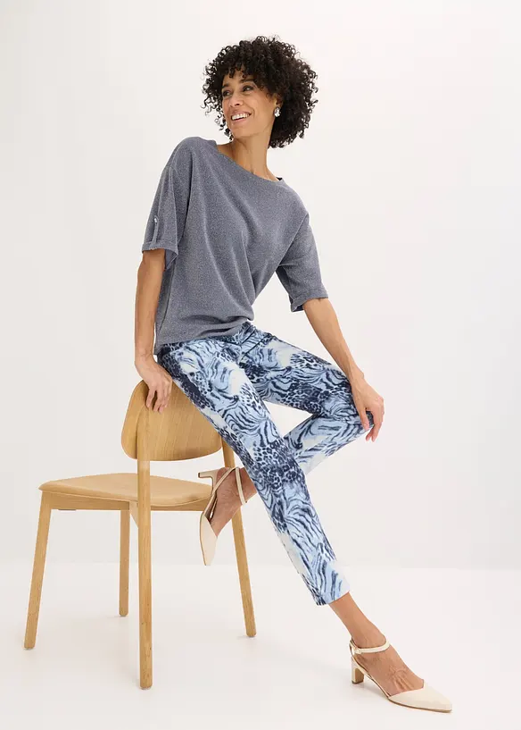 Pantaloni cropped elasticizzati a fantasia, bonprix