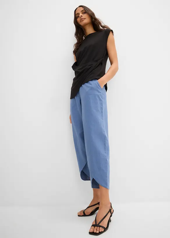 Pantaloni cropped in misto lino leggero, bonprix
