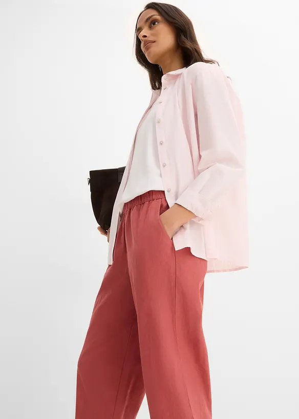 Pantaloni cropped in misto lino leggero, bonprix