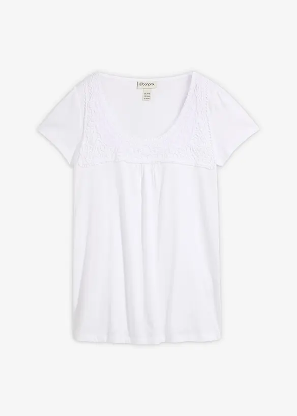 Maglia in cotone con pizzo a maniche corte, bonprix