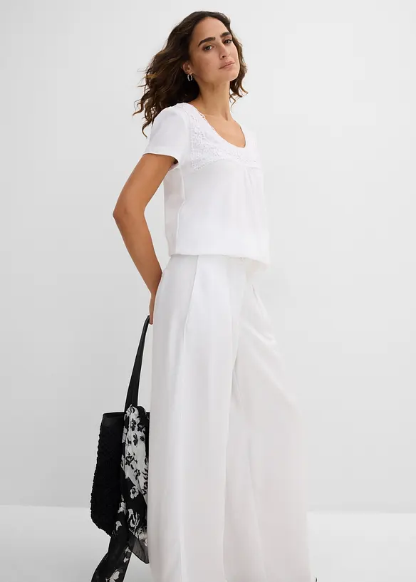 Maglia in cotone con pizzo a maniche corte, bonprix