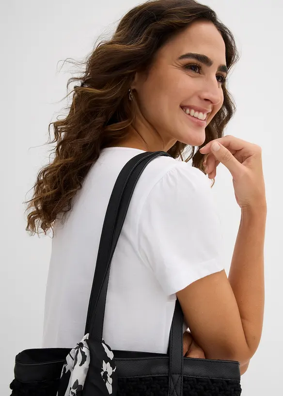 Maglia in cotone con pizzo a maniche corte, bonprix