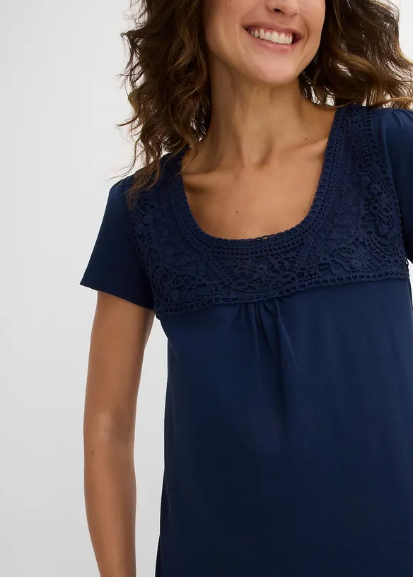 Maglia in cotone con pizzo a maniche corte, bonprix