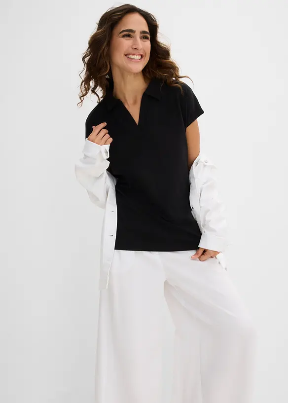 Maglia con colletto polo aperto, bonprix