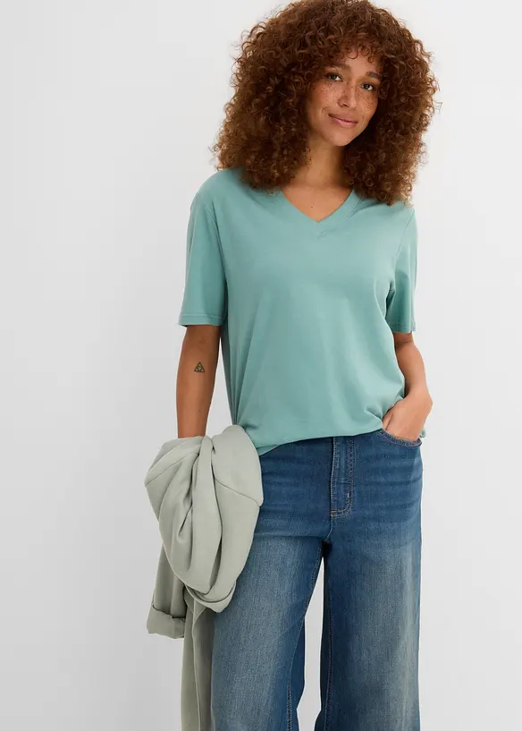Maglia lunga e larga con scollo a V e maniche corte (pacco da 5), bonprix