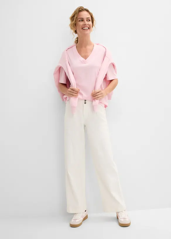 Maglia lunga e larga con scollo a V e maniche corte (pacco da 5), bonprix