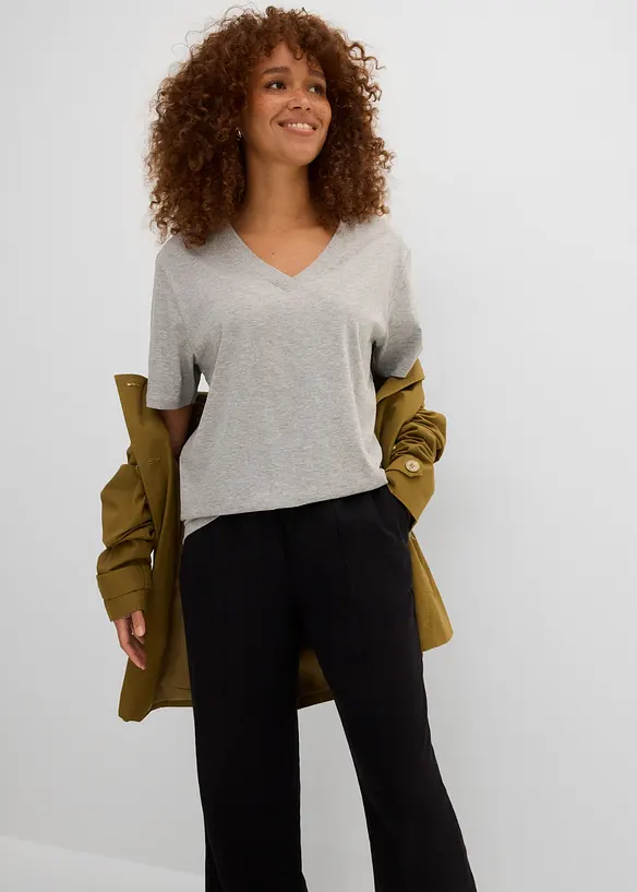 Maglia lunga e larga con scollo a V e maniche corte (pacco da 5), bonprix