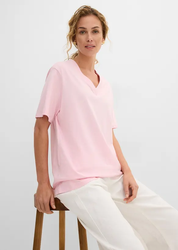 Maglia lunga e larga con scollo a V e maniche corte (pacco da 5), bonprix