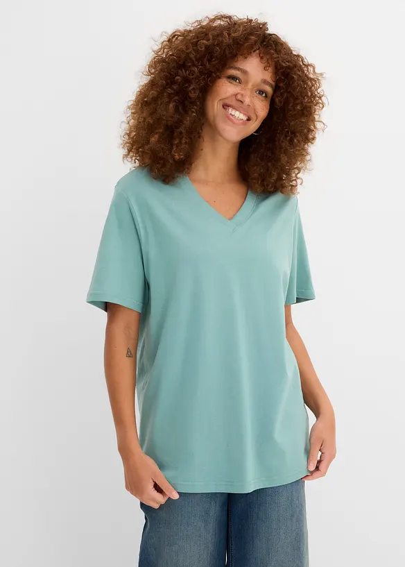 Maglia lunga e larga con scollo a V e maniche corte (pacco da 5), bonprix