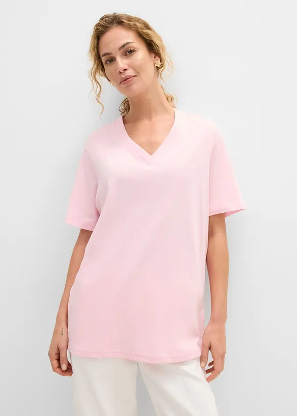 Maglia lunga e larga con scollo a V e maniche corte (pacco da 5), bonprix