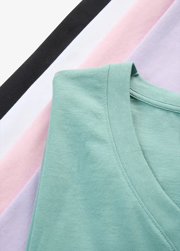 Maglia lunga e larga con scollo a V e maniche corte (pacco da 5), bonprix